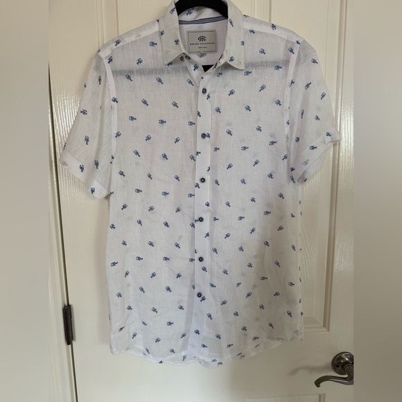 Report Collection Men’s White and Blue Linen Button Down Shirt w Lobsters - Picture 1 of 5